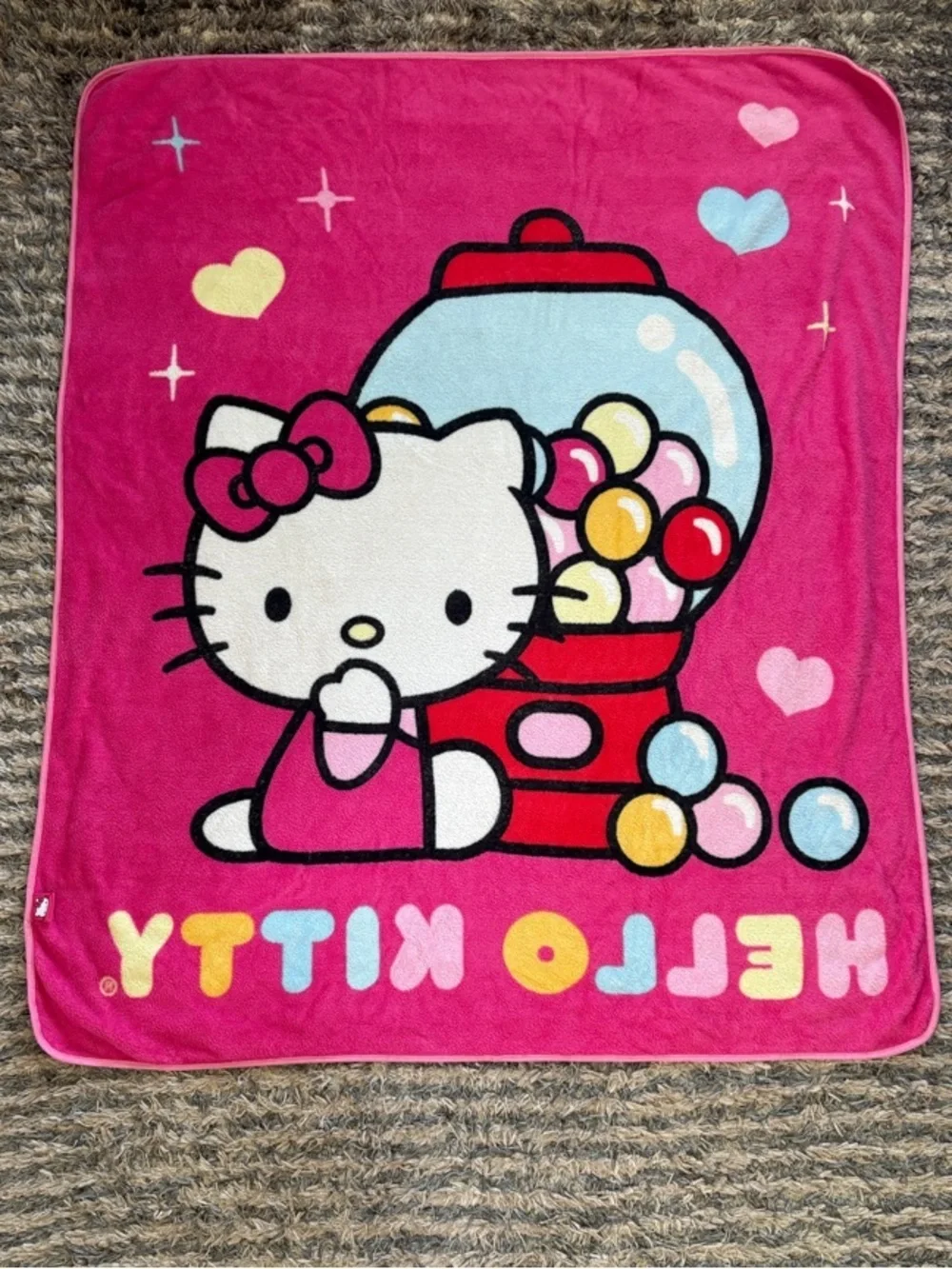 Hello Kitty Bright Pink Gumball Plush Blanket with Multicolor Accents
